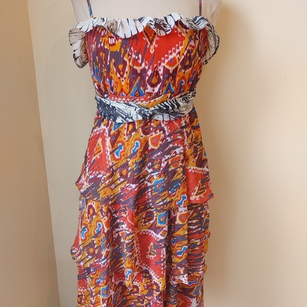 Nine West Women's Tiered Chiffon Tribal Print Dress size 6